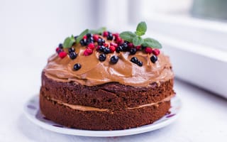 Картинка торт, ягоды, шоколадный, украшение, десерт, черника, земляника, крем