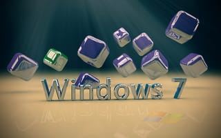 Обои windows, кубик, текст, компьютер, металл, куб, операционная система