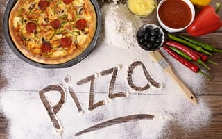 Картинка сыр, перец, пицца, pizza, маслины, мука, соус
