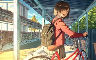 Картинка велосипед, стоянка, девочка