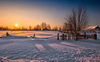 Картинка зима, дом, закат, пейзаж