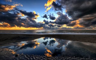Картинка porto clementino, море, италия, небо, облака, закат, отражение, вечер