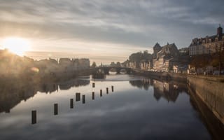 Картинка Франция, Лаваль, река Майенн, восход, утро