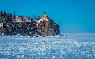 Обои Природа, Frozen North Shore, снег, маяк