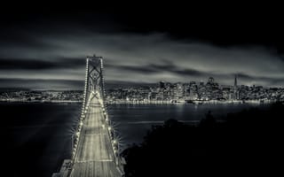 Картинка San Francisco, Bay Bridge, огни, Калифорния, Сан-Франциско, California, мост, ночь