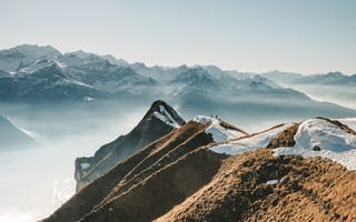 Картинка снег, Alps, горы, mountains, Swiss Alps, Швейцарские Альпы, люди, туман