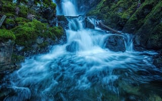Картинка зелень, камни, водопад, мох, National Parks, Vancouver Island, скалы, Канада