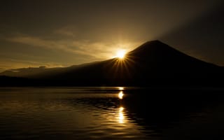 Картинка Япония, вулкан, солнце, озеро, Фуджи, гора, Japan