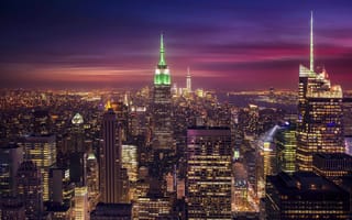 Картинка Нью Йорк, огни, США, город, вечер