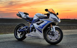 Картинка triumph, белый, мотоцикл, daytona 675, sunset, bike, white, дейтона, триумф, закат