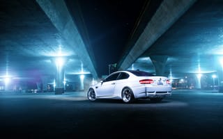 Картинка белый, M3, мост, E92, бмв, white, BMW, rear