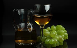 Картинка вино, бокал, кувшин, виноград, черный
