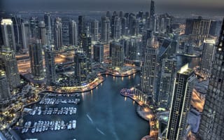 Картинка здания, залив, яхты, гавань, Dubai Marina, Dubai, Дубай Марина, Дубай, UAE, ночной город, ОАЭ, небоскрёбы