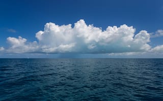 Картинка небо, лодка, облака, парус, горизонт, море