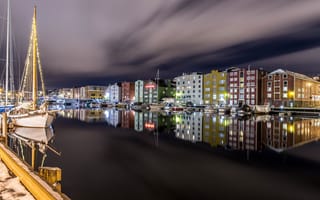 Картинка Тронхейм, огни, Норвегия, ночь, Trondheim