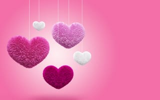 Картинка fluffy, love, hearts, 3d, пушистые, сердечки, pink