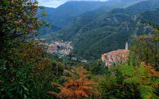 Картинка пейзаж, горы, Liguria, дома, Italy