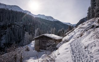 Обои зима, горы, дом