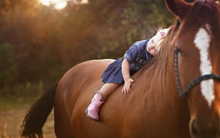 Картинка девочка, лошадь, ребёнок