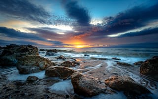 Картинка закат, море, камни, скалы