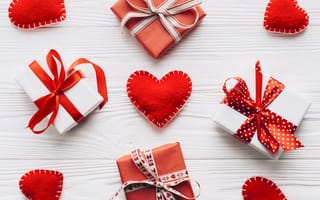 Картинка декор, сердечки, boxes, праздник, День Святого Валентина, hearts, composition, gift, подарки