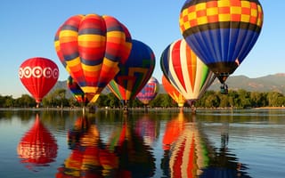 Картинка Colorado, воздушный шар, Springs, небо, горы, озеро, Balloon Classic, деревья, парад