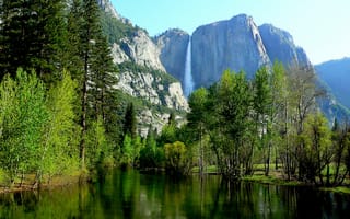 Обои Yosemite, Merced River, река, лес, скала, Sierra Nevada, деревья, National Park, небо, горы