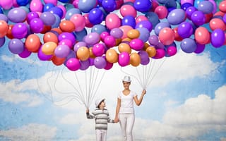 Картинка happy, счастье, люди, воздушные шары, шарики, colorful, радость, balloons, people, family, sky