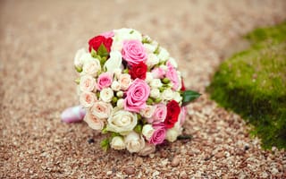 Картинка цветы, розы, свадебный, розовые, bouquet, flowers, белые, roses, wedding, букет, pink