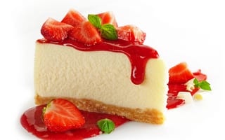 Картинка cheesecake, мята, выпечка, десерт, чизкейк, торт, пирожное, strawberry, клубника, джем, пирог, ягоды, dessert