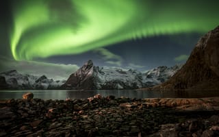 Картинка северное сияние, Лофотенские острова, Норвегия, ночь