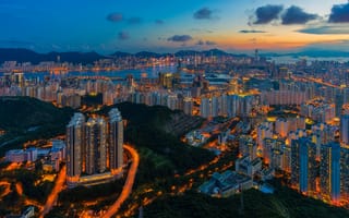Обои Hong Kong, ночной город, Гонконг, Китай, панорама, небоскрёбы, China, здания