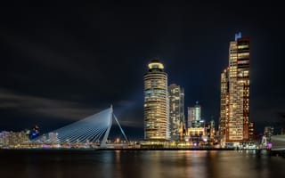 Картинка опора, Роттердам, Нидерланды, огни, мост, дома, ночь