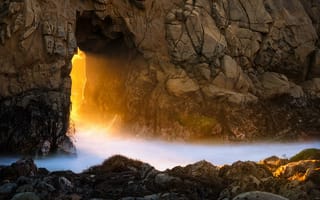 Картинка океан, McWay Falls, скала, California, Julia Pfeiffer Burns State Park, Big Sur