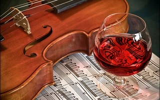 Обои скрипка, вино, музыка