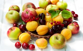 Картинка fruits, смородина, berries, яблоки, черешня, абрикосы, ягоды, фрукты