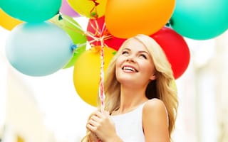 Картинка happy, счастье, woman, smile, girl, шарики, воздушные шары, радость, balloons