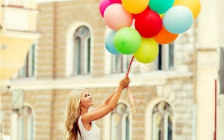 Картинка happy, balloons, woman, воздушные шары, smile, радость, шарики, счастье, girl
