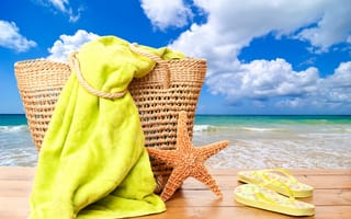 Картинка summer, отдых, vacation, starfish, солнце, accessories, sun, bag, sea, море, beach, пляж, лето, каникулы, towel
