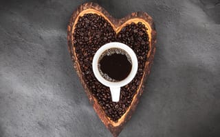 Картинка кофе, зерна, heart, hot, cup, чашка, beans, love