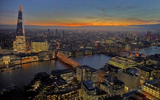 Картинка река, Темза, огни, башня, панорама, Лондон, дома, Англия