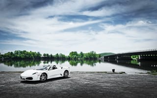 Картинка Ferrari, Мост, White, Феррари, F430, Белая, Река, Пейзаж