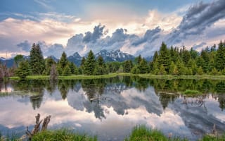 Картинка горы, лес, отражение, озеро, природа