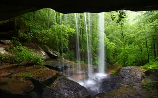Обои водопад, пещера, waterfall, природа