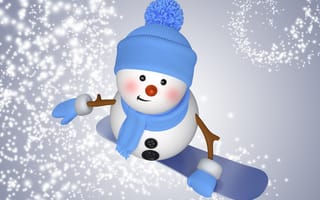 Обои snowman, снег, new year, cute, зима, christmas, 3d, сноуборд, снеговик