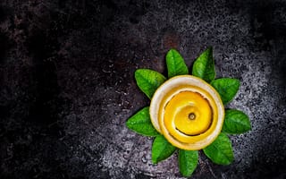Картинка лимон, листья, кожура