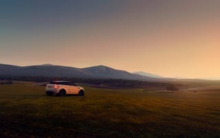 Картинка поле, Range Rover, Evoque, Land Rover, машина, холмы, закат