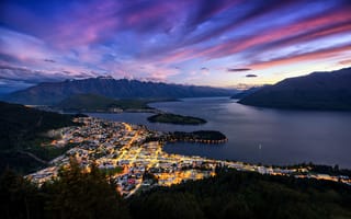 Картинка свет, горы, Куинстаун, Новая Зеландия, город, огни