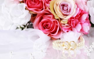 Картинка цветы, букет, bouquet, обручальные кольца, wedding rings, flowers, бусинки, beads