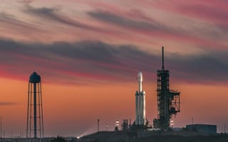 Картинка USA, clouds, sky, SpaceX, space, sunset, Cape Canaveral, twilight, Florida, rocket, launch pads, evening, Falcon Heavy